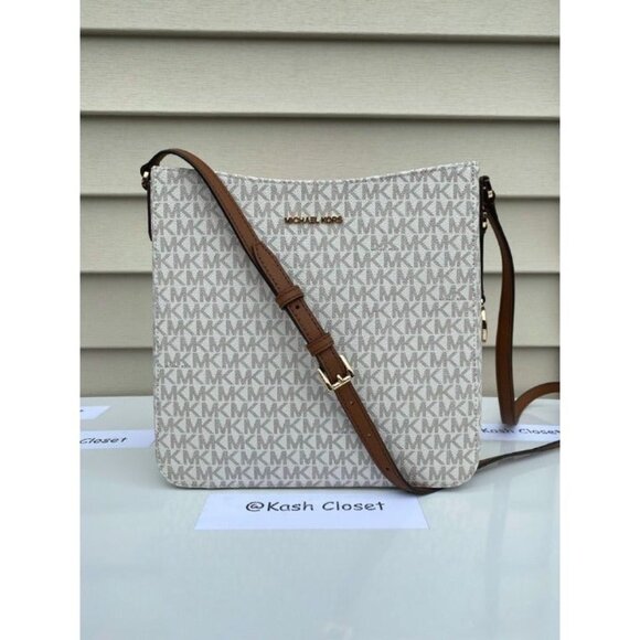 Michael Kors crossbody messenger bag large jet set MK signature purse vanilla - Picture 1 of 10